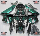 Black and Teal Green Flame Fairing Kit for a 2005 and 2006 Honda CBR600RR motorcycle
