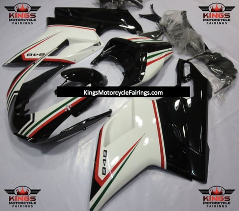 White, Black, Red and Green Fairing Kit for a 2007, 2008, 2009, 2010, 2011 & 2012 Ducati 1198 motorcycle