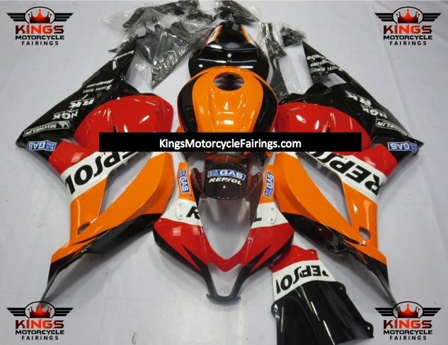 Black, Orange, Red and White Repsol Fairing Kit for a 2009, 2010, 2011 & 2012 Honda CBR600RR motorcycle