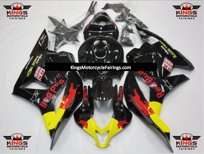 Black, Red and Yellow RedBull Fairing Kit for a 2009, 2010, 2011 & 2012 Honda CBR600RR motorcycle