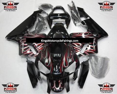 Honda CBR600RR (2005-2006) Black, Silver & Red Flame Fairings