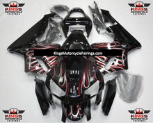 Black, Silver and Red Flame Fairing Kit for a 2005 and 2006 Honda CBR600RR motorcycle