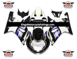 Black, White, Blue and Gold Fairing Kit for a 2000, 2001, 2002 & 2003 Suzuki GSX-R600 motorcycle