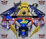 Blue and Yellow Rossi Fairing Kit for a 2005 and 2006 Honda CBR600RR motorcycle