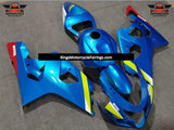 Blue, Neon Yellow, White and Red Motul Fairing Kit for a 2004 & 2005 Suzuki GSX-R750 motorcycl