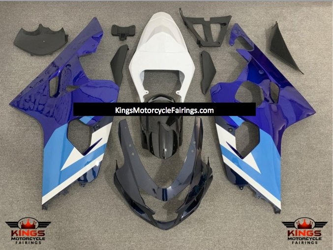 Blue, White, Dark Blue, Light Blue and Black Fairing Kit for a 2004 & 2005 Suzuki GSX-R750 motorcycle