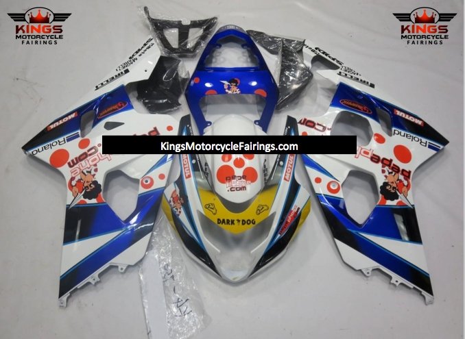 Suzuki GSXR600 (2004-2005) Blue, White, Red & Yellow Dark Dog Fairings
