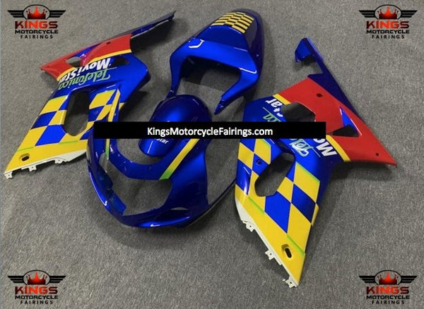 Blue, Yellow and Red Telefonica Fairing Kit for a 2000, 2001, 2002 & 2003 Suzuki GSX-R750 motorcycle