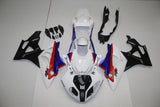 White, Black, Red and Blue Fairing Kit for a 2009, 2010, 2011, 2012, 2013 and 2014 BMW S1000RR motorcycle