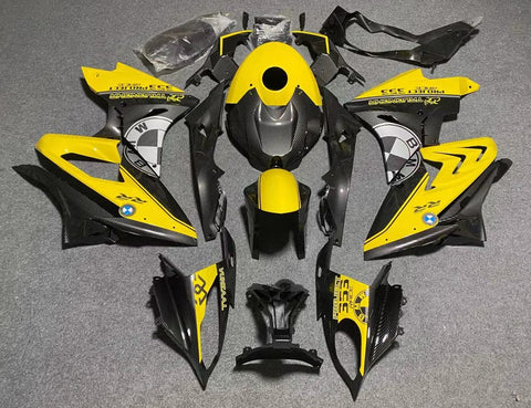 Yellow and Faux Carbon Fiber Fairing Kit for a 2015 & 2016 BMW S1000RR motorcycle
