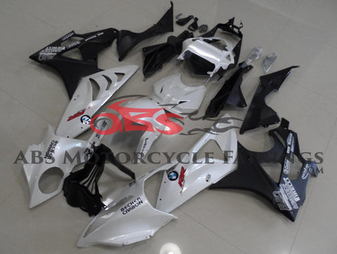 White and Matte Black Fairing Kit for a 2017 and 2018 BMW S1000RR motorcycle