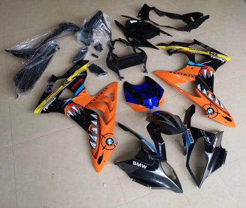 Black and Orange Shark Fairing Kit for a 2009, 2010, 2011, 2012, 2013 and 2014 BMW S1000RR motorcycle