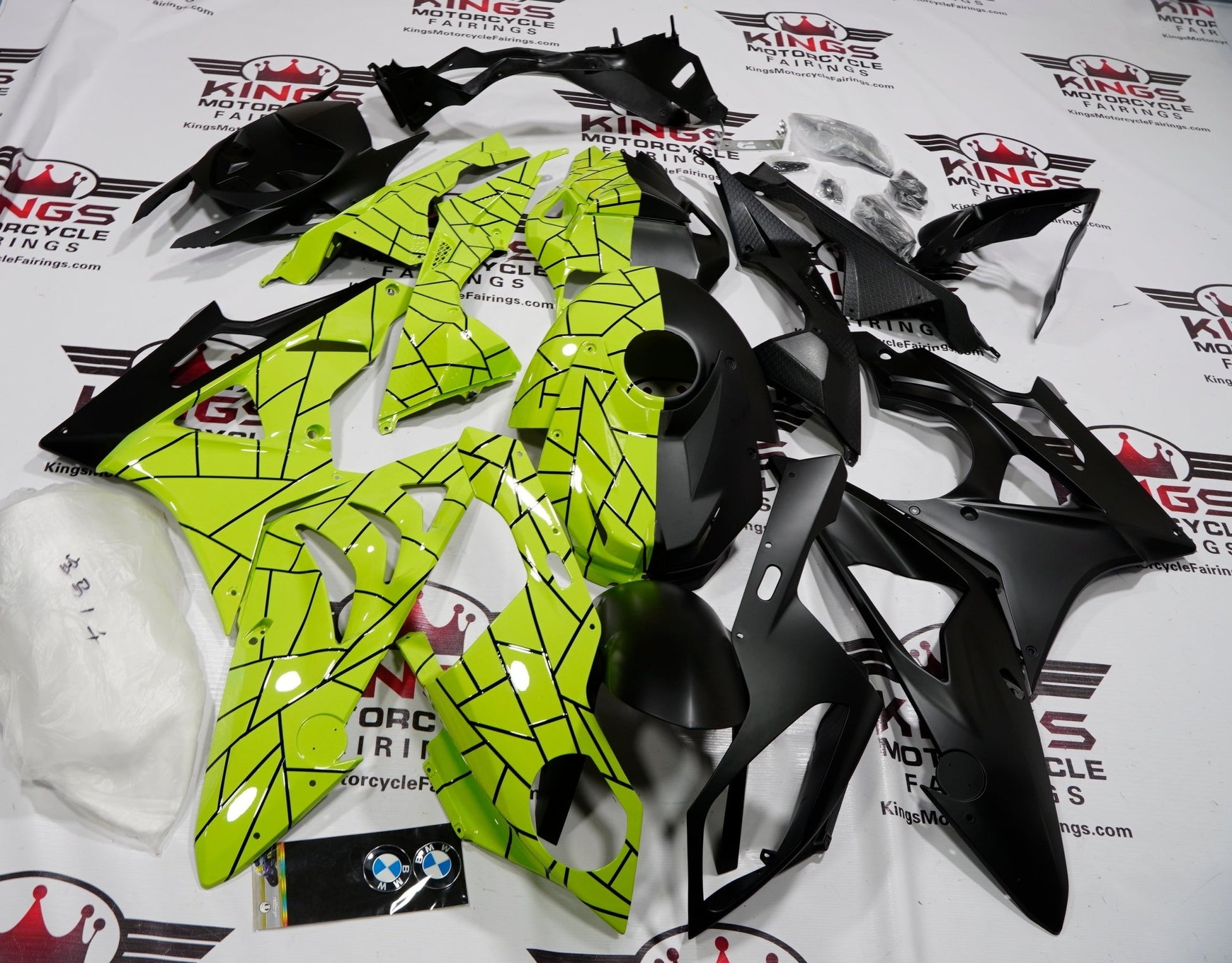 BMW S1000RR (2009-2014) Neon Yellow, Matte Black Split Fairings at KingsMotorcycleFairings.com