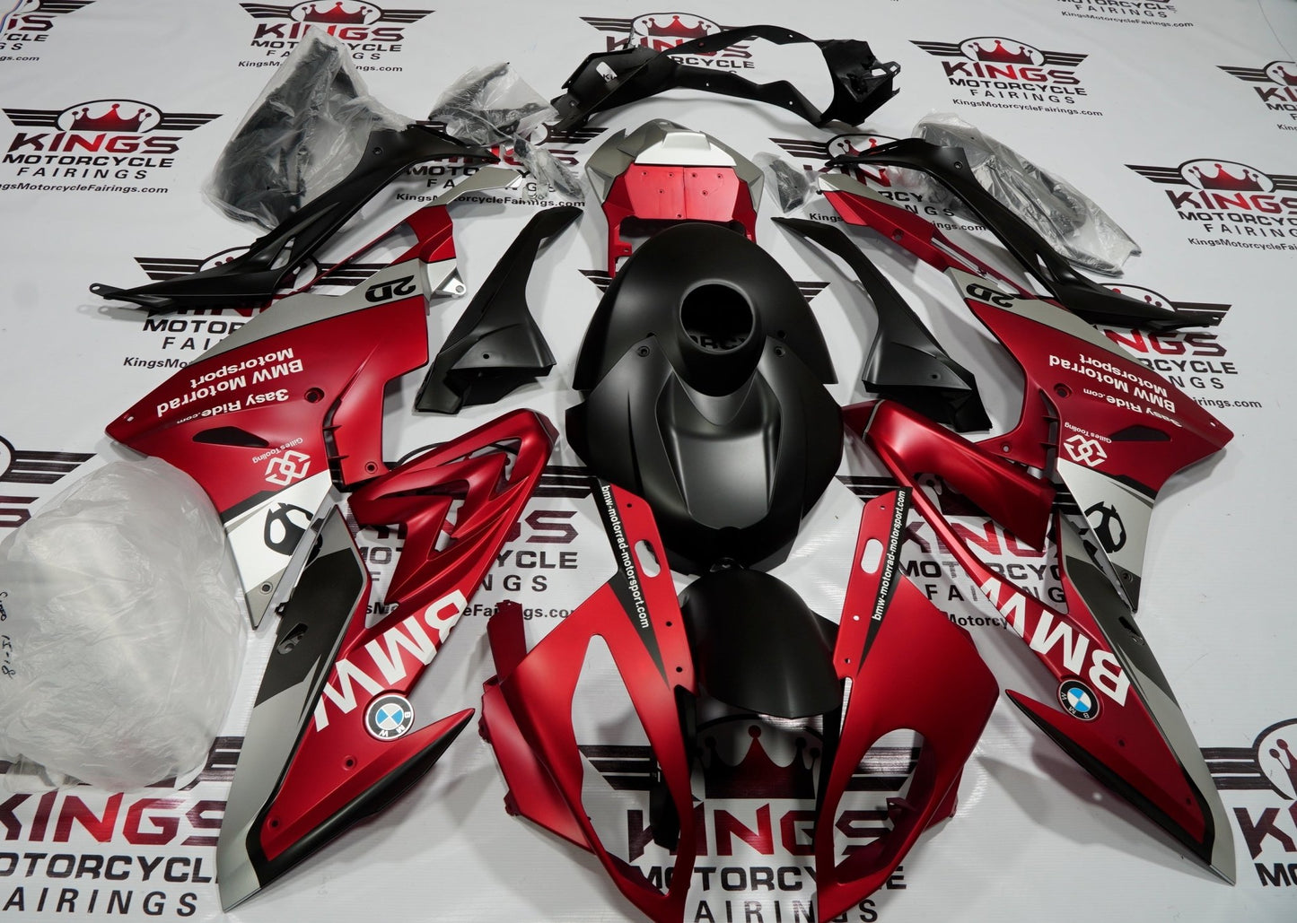 BMW S1000RR Fairings (2015-2016) Matte Red, Black, Silver at KingsMotorcycleFairings.com