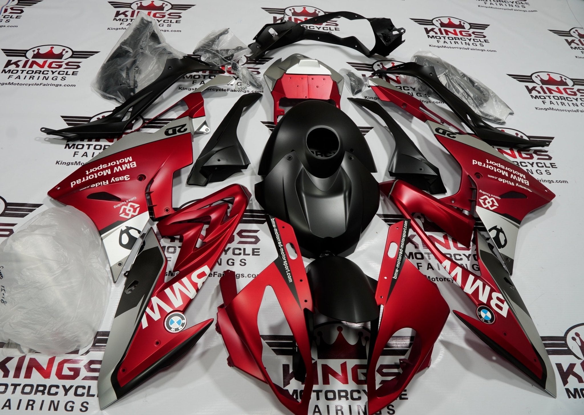 BMW S1000RR Fairings (2015-2016) Matte Red, Black, Silver at KingsMotorcycleFairings.com