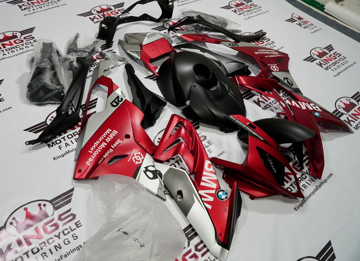 BMW S1000RR Fairings (2015-2016) Matte Red, Black, Silver at KingsMotorcycleFairings.com
