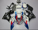 White, Black, Blue and Red Fairing Kit for a 2015 and 2016 BMW S1000RR motorcycle