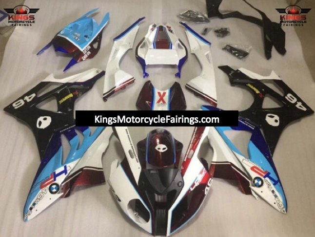 White, Light Blue, Black and Blue HP Fairing Kit for a 2009, 2010, 2011, 2012, 2013 and 2014 BMW S1000RR motorcycle
