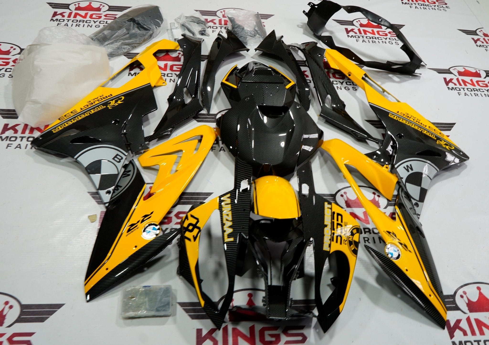 BMW S1000RR Fairings (2017-2018) Dark Yellow, Faux Carbon Fiber at KingsMotorcycleFairings.com