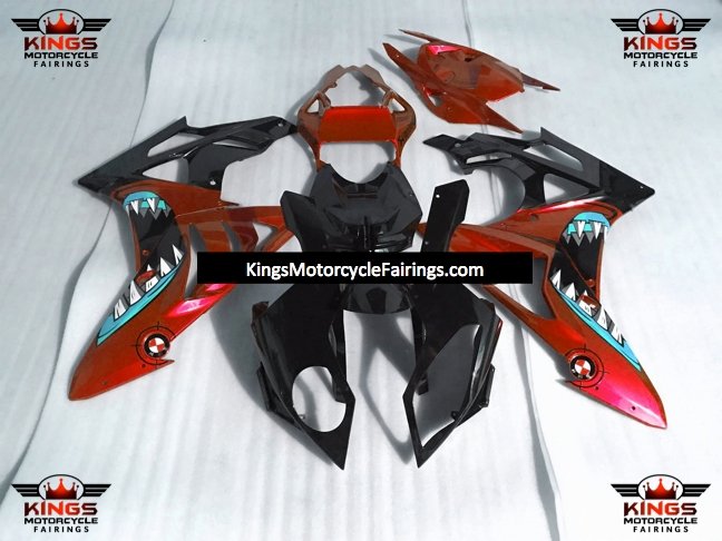 BMW S1000RR Fairings (2009-2014) Candy Red, Black Shark by KingsMotorcycleFairings.com