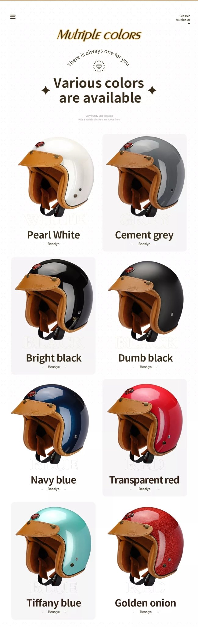 champagne colored motorcycle helmets Open Face 3/4 Motorcycle Helmet, Pearl White & Leather