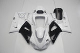 White and Black Fairing Kit for a 1998 & 1999 Yamaha YZF-R1 motorcycle.