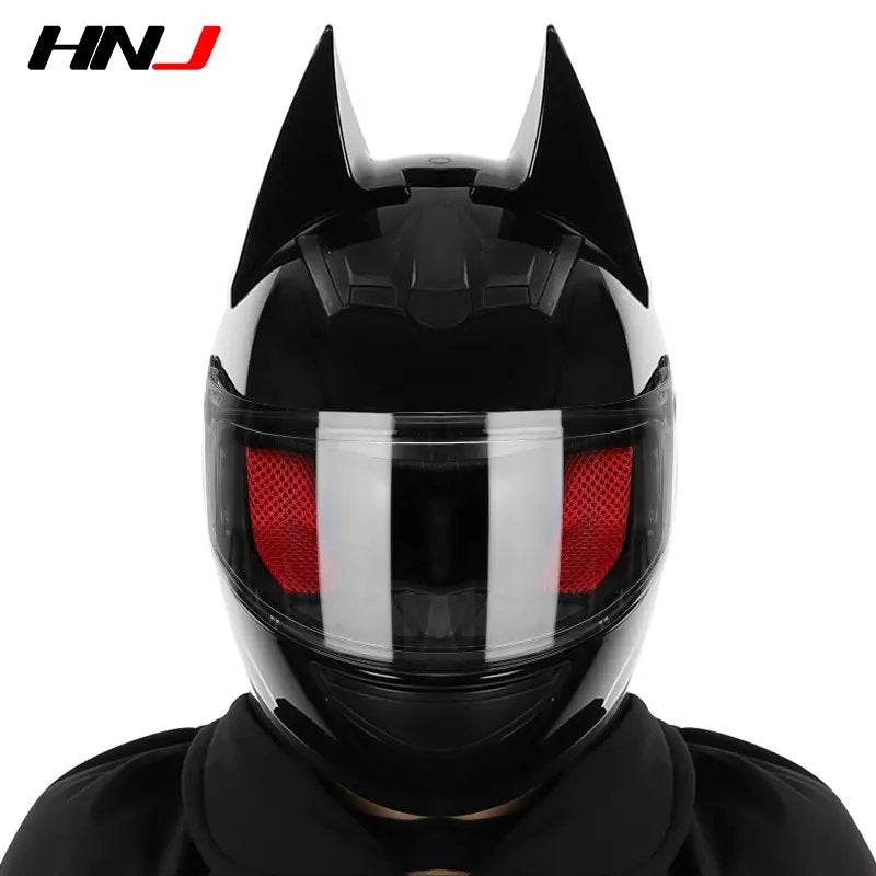 batman themed motorcycle helmet Black Batman HNJ Motorcycle Helmet with Black Visor