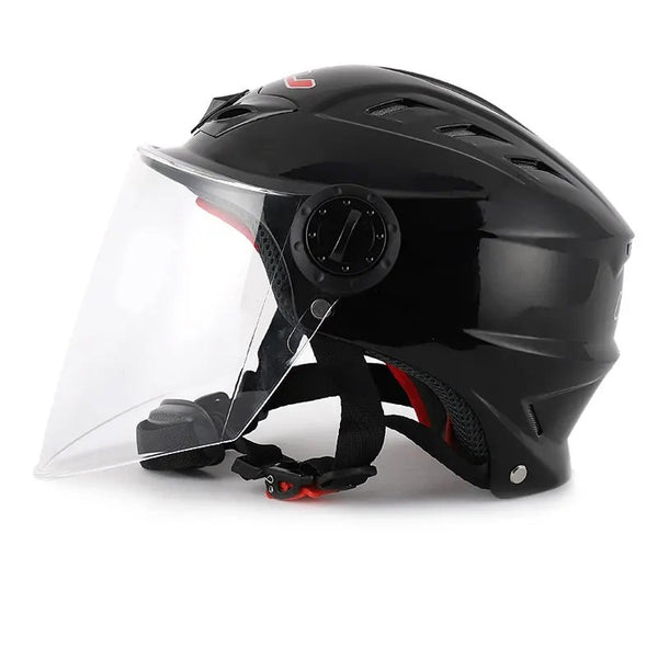 Black Half Face Motorcycle Helmet with Large Clear Visor is brought to you by KingsMotorcycleFairings.com