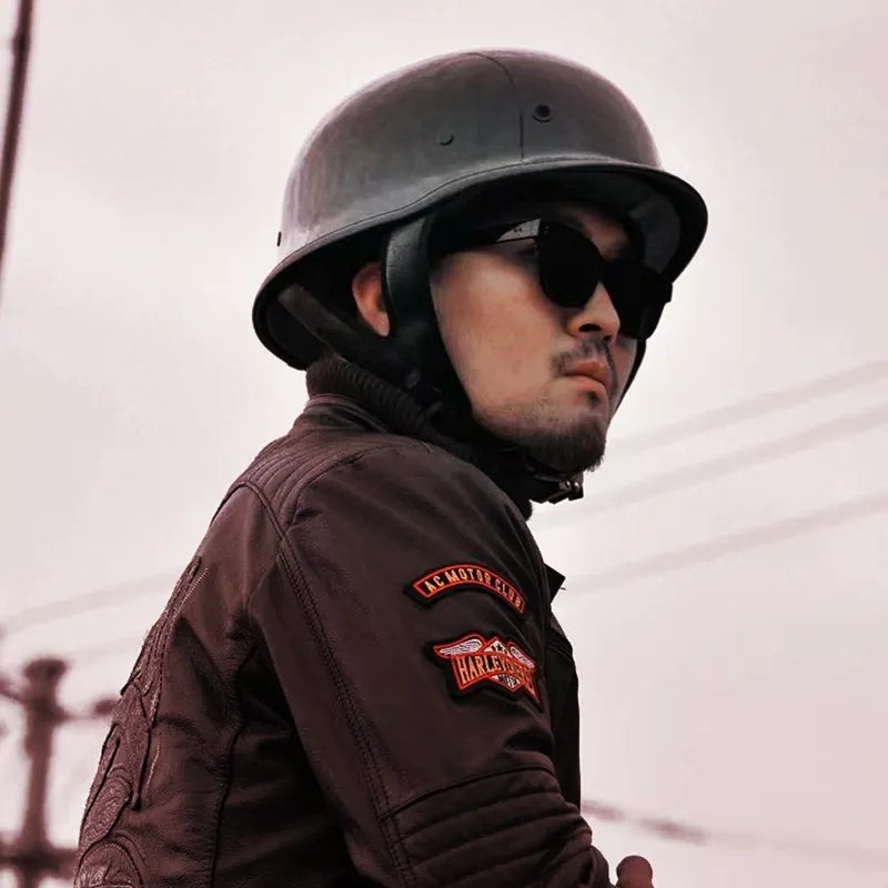 Motorcycle Helmet:Black Half Face Soldier: Kings Motorcycle