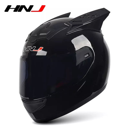 Black Motorcycle Helmet with Horns & Black Visor