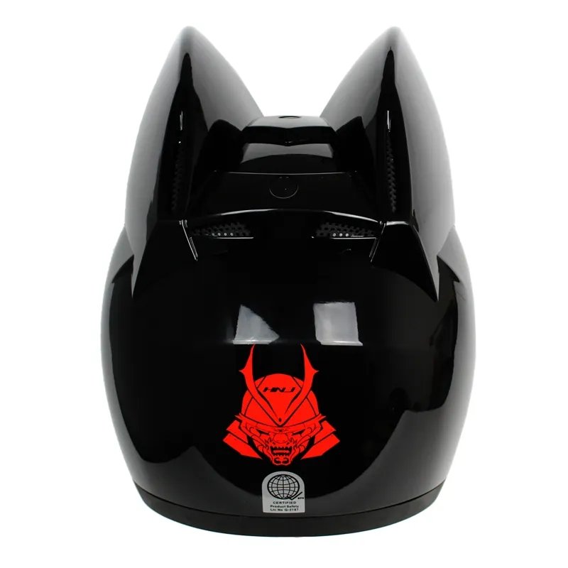 cat ear motorcycle helmet for sale Motorcycle Helmet Black HNJ with Cat Ears & Gold Visor