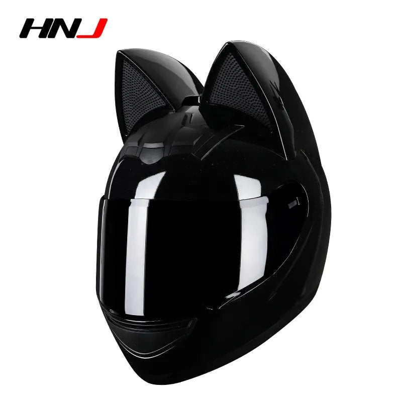 full face motorcycle helmet amazon Motorcycle Helmet Black HNJ with Cat Ears & Black Visor