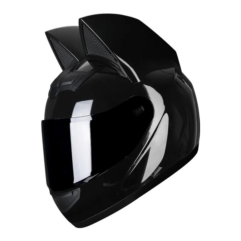 cat ear motorcycle helmet for sale Motorcycle Helmet Black HNJ with Cat Ears & Gold Visor