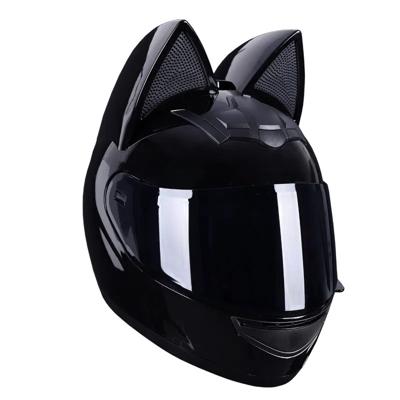 Motorcycle Helmet Black HNJ with Cat Ears & Gold Visor Motorcycle Helmet Black HNJ with Cat Ears & Gold Visor