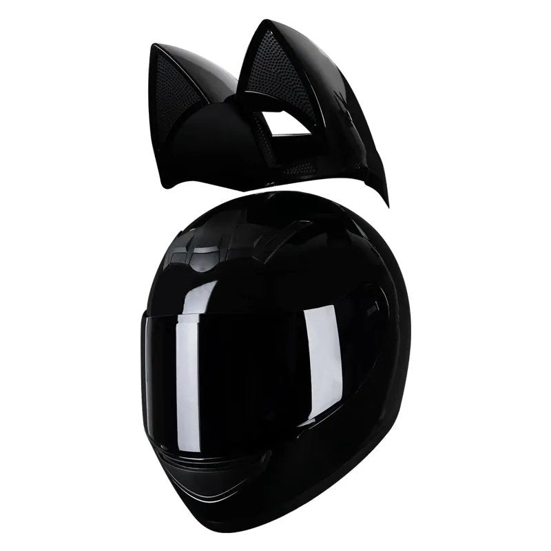 Motorcycle Helmet Black & Red with Cat Ears