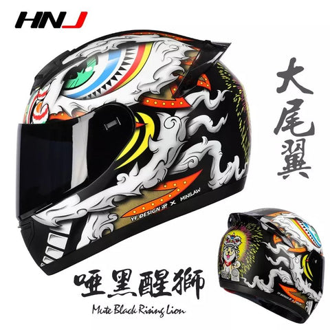 The Black Lion Dog HNJ Full-Face Motorcycle Helmet is brought to you by Kings Motorcycle Fairings