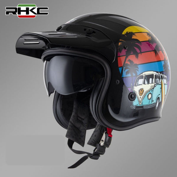 Black VW Surf RHKC Open Face Motorcycle Helmet at KingsMotorcycleFairings.com