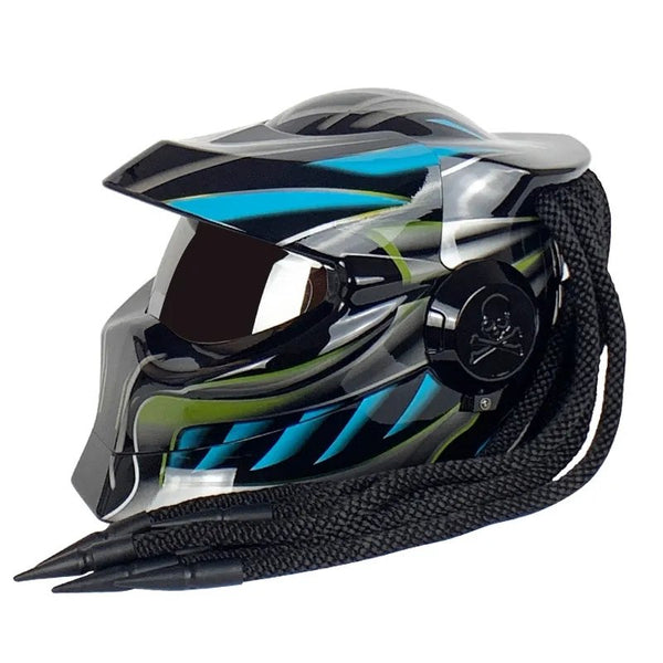 Black, Blue & Green Predator HNJ Motorcycle Helmet - KingsMotorcycleFairings.com