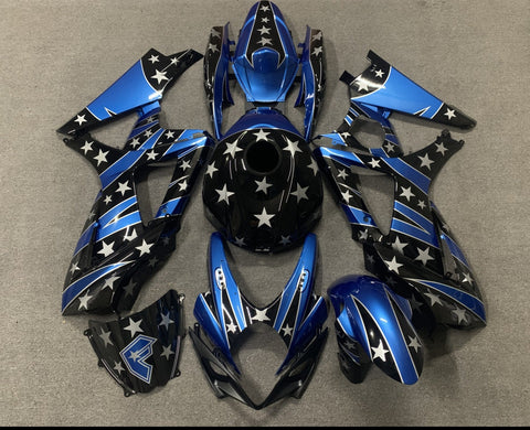 Suzuki GSXR1000 (2007-2008) Black, Blue & Silver Tribal Star Fairings