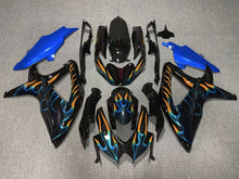 Black, Blue and Orange Flame Fairing Kit for a 2008, 2009, & 2010 Suzuki GSX-R600 motorcycle