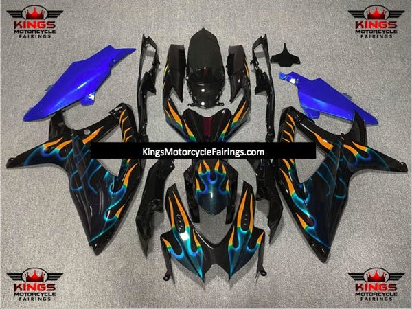 Suzuki GSXR750 (2008-2010) Black, Blue & Orange Flame Fairings