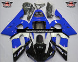 Black, Blue and White and Silver Fairing Kit for a 1998, 1999, 2000, 2001 & 2002 Yamaha YZF-R6 motorcycle