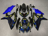 Black, Blue and Yellow Flame Fairing Kit for a 2008, 2009, & 2010 Suzuki GSX-R600 motorcycle