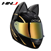 The Black and Gold HNJ Full-Face Motorcycle Helmet with Cat Ears is brought to you by Kings Motorcycle Fairings