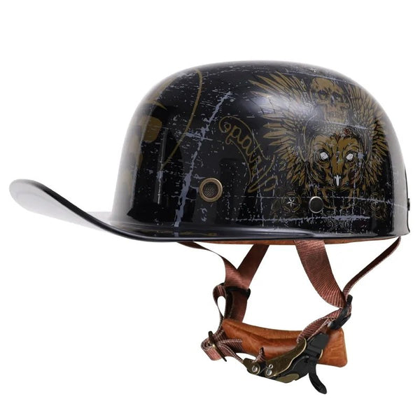 Black & Gold Owl Retro Baseball Cap Motorcycle Helmet is brought to you by KingsMotorcycleFairings.com