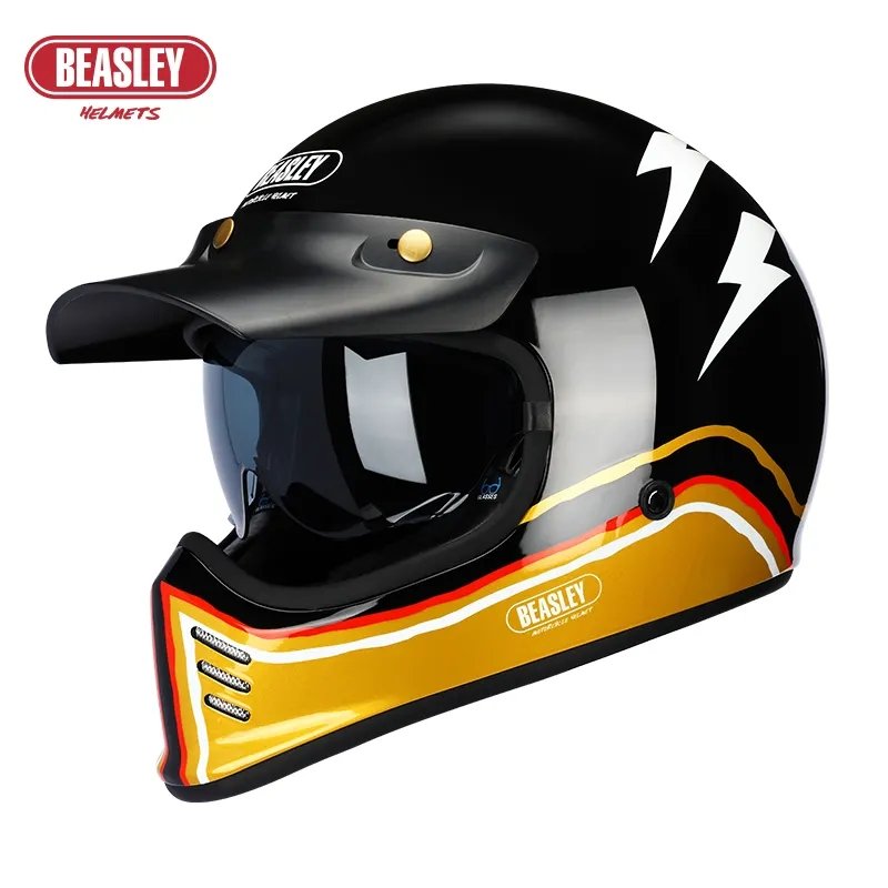 bike helmet classic yellow Beasley Motorcycle Helmet - Black, Gold, Lightning