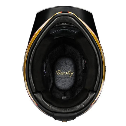 Black, Gold and White Lightning Beasley Open-Face Motorcycle Helmet is brought to you by KingsMotorcycleFairings.com