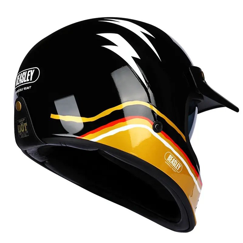 Black, Gold and White Lightning Beasley Open-Face Motorcycle Helmet is brought to you by KingsMotorcycleFairings.com