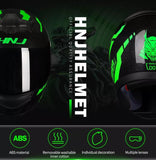 The Black and Green Warrior 999 HNJ Full-Face Motorcycle Helmet is brought to you by Kings Motorcycle Fairings