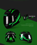 The Black and Green Warrior 999 HNJ Full-Face Motorcycle Helmet is brought to you by Kings Motorcycle Fairings